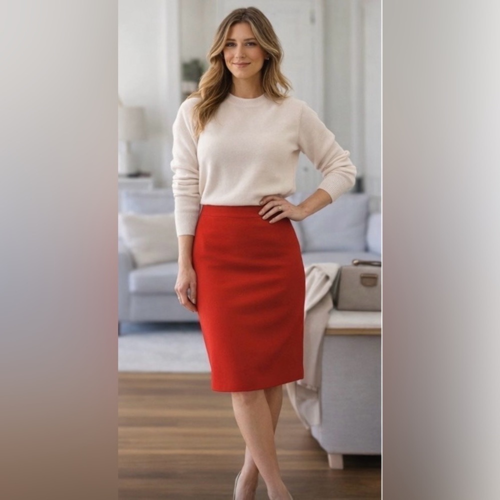 J.Crew Red 100% Wool Lined Pencil Skirt | Petite 12P | Work Classic